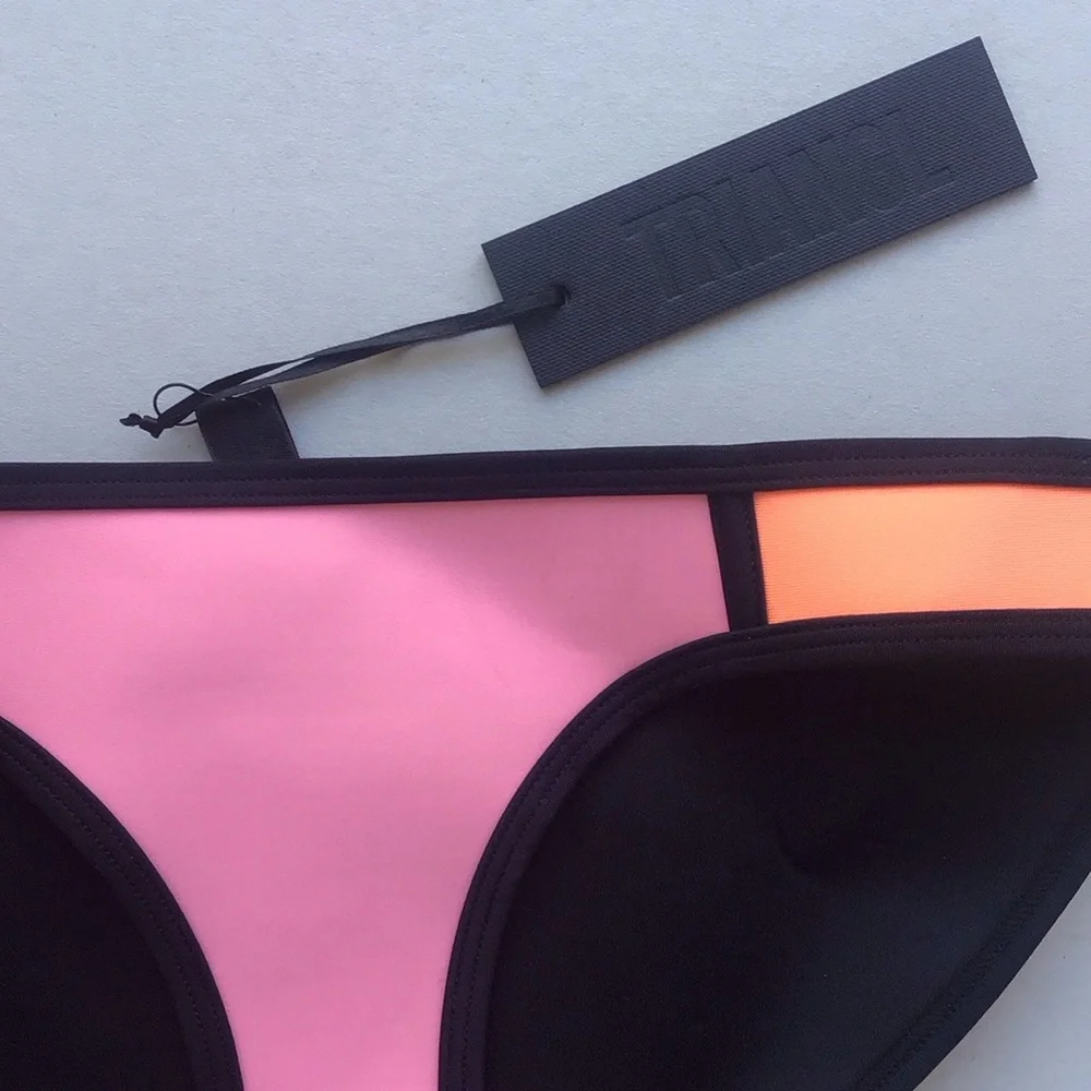 Triangl Swimwear colorblock Pink orange Black Bikini bottom NWT